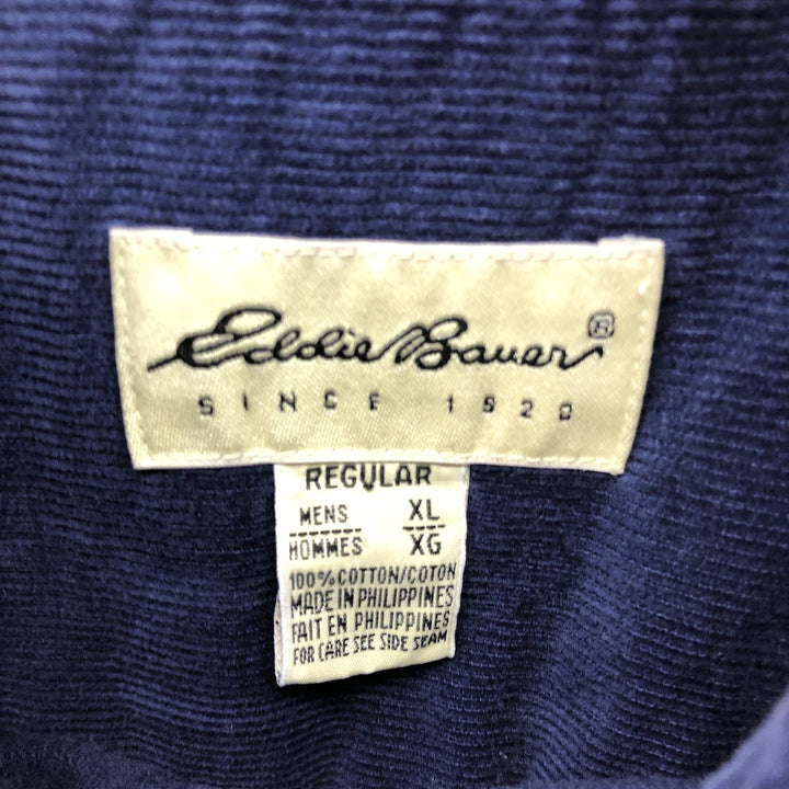00'S Eddie Bauer Long Sleeve Button Down Corduroy Shirt Men's XL cotton Navy blue Vintage Second Hand