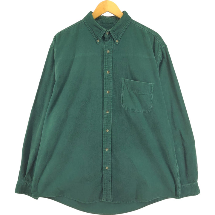 00'S Eddie Bauer long sleeve button down corduroy shirt, men's size L cotton green type Vintage Second Hand