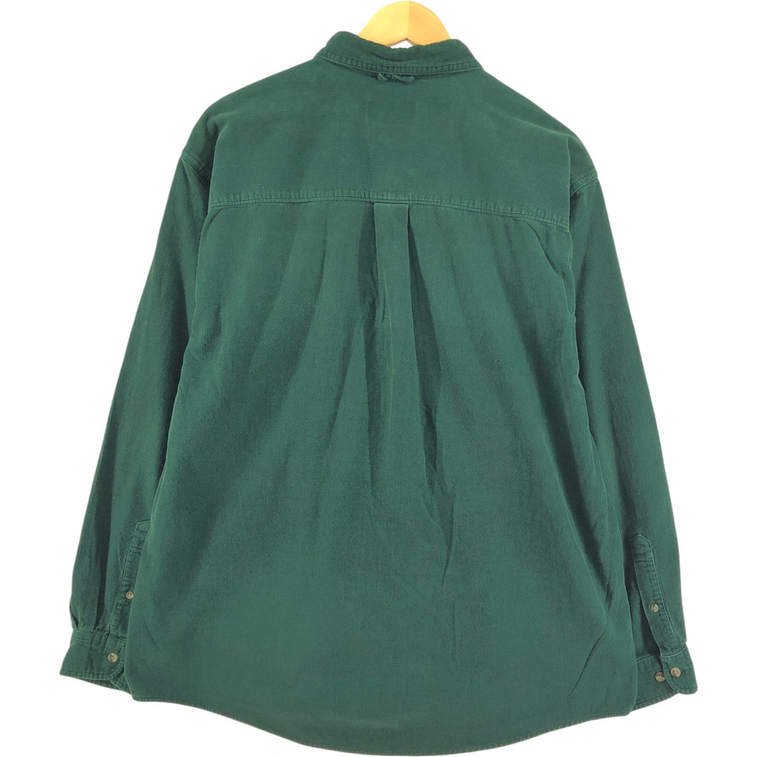 00'S Eddie Bauer long sleeve button down corduroy shirt, men's size L cotton green type Vintage Second Hand