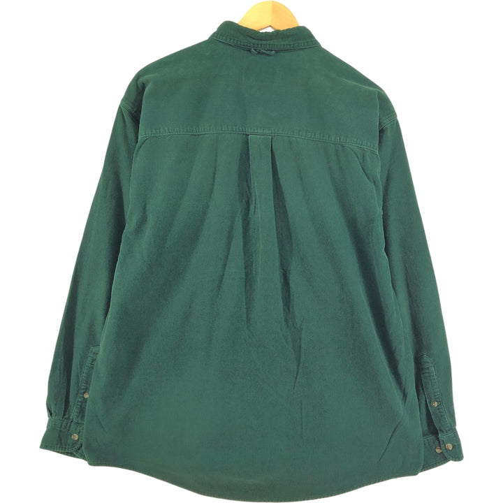 00'S Eddie Bauer long sleeve button down corduroy shirt, men's size L cotton green type Vintage Second Hand