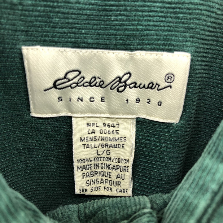 00'S Eddie Bauer long sleeve button down corduroy shirt, men's size L cotton green type Vintage Second Hand