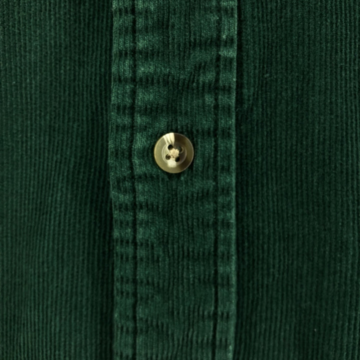 00'S Eddie Bauer long sleeve button down corduroy shirt, men's size L cotton green type Vintage Second Hand
