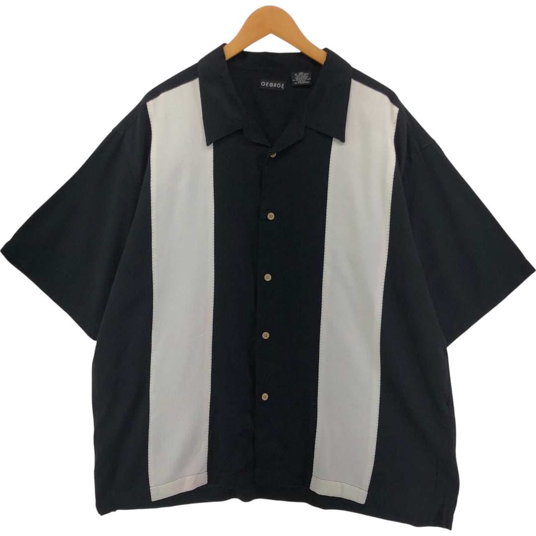 GEORGE Two-tone short sleeve open collar rayon x polyester shirt box shirt men's XL size Rayon black type Vintage Second Hand