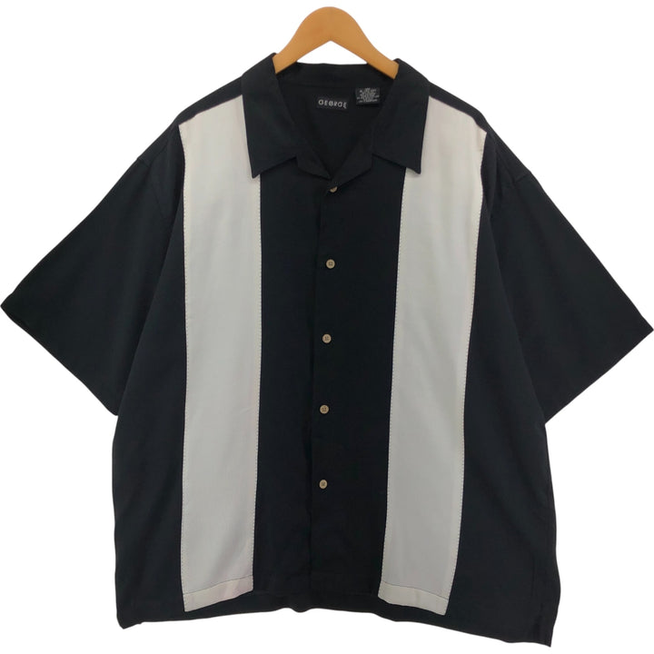GEORGE Two-tone short sleeve open collar rayon x polyester shirt box shirt men's XL size Rayon black type Vintage Second Hand