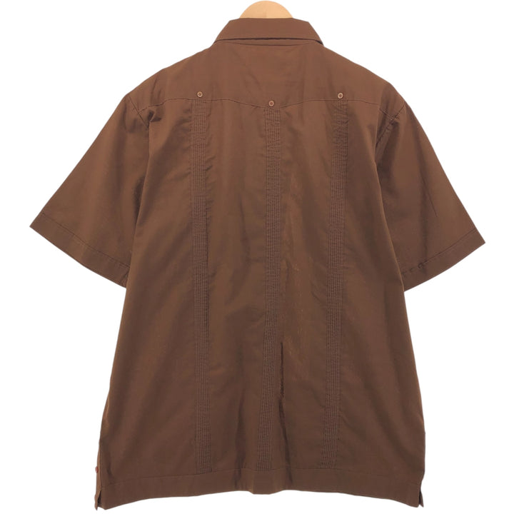 GUAYABERA Short Sleeve Open Collar Mexican Shirt Cuban Shirt Box Shirt Men's XL Size polyester brown type Vintage Second Hand