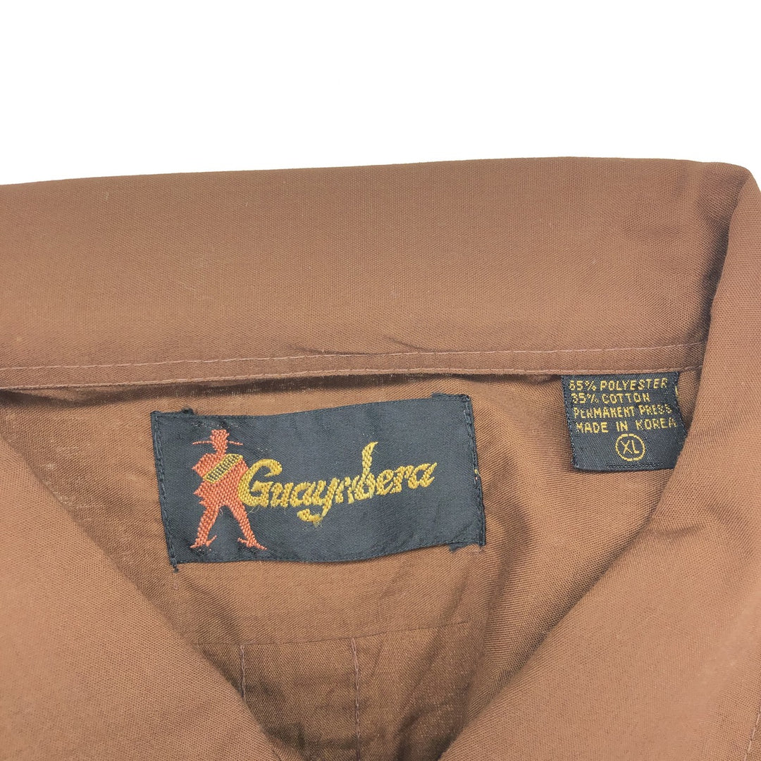 GUAYABERA Short Sleeve Open Collar Mexican Shirt Cuban Shirt Box Shirt Men's XL Size polyester brown type Vintage Second Hand