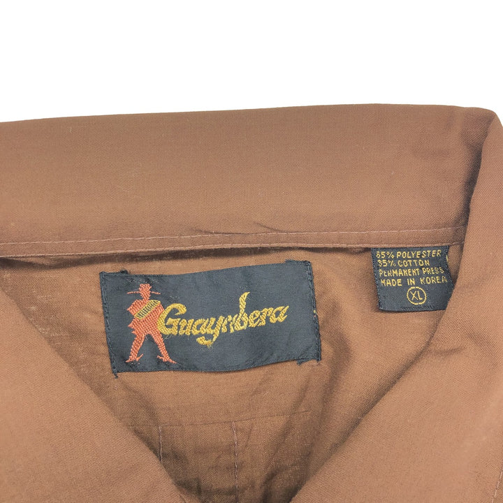 GUAYABERA Short Sleeve Open Collar Mexican Shirt Cuban Shirt Box Shirt Men's XL Size polyester brown type Vintage Second Hand