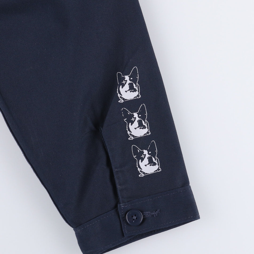 Dickies Dog Pattern Back Print Work Jacket Men's Size L polyester navy blue type Vintage Second Hand