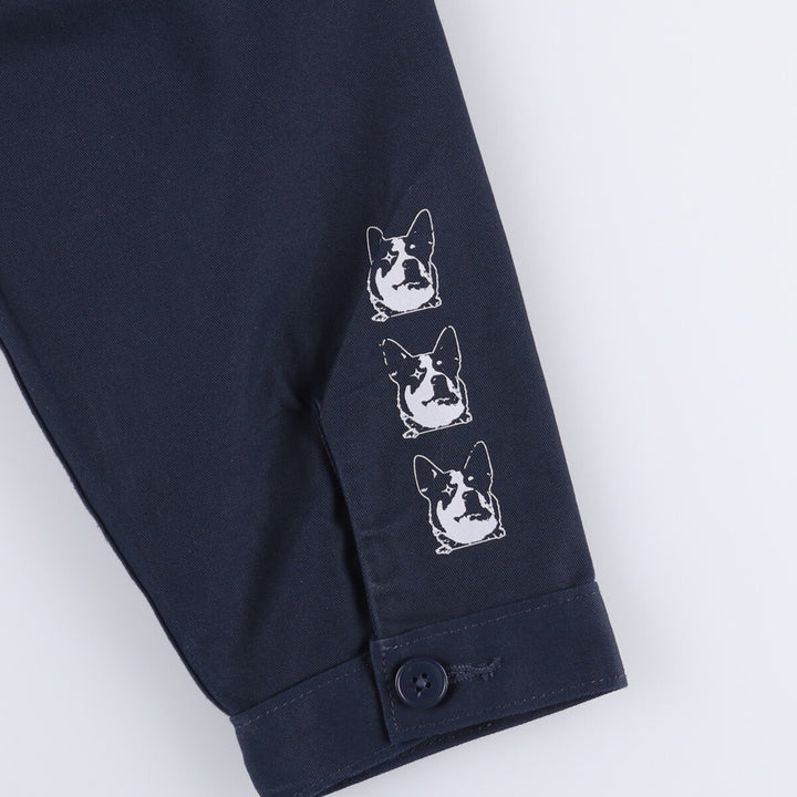 Dickies Dog Pattern Back Print Work Jacket Men's Size L polyester navy blue type Vintage Second Hand