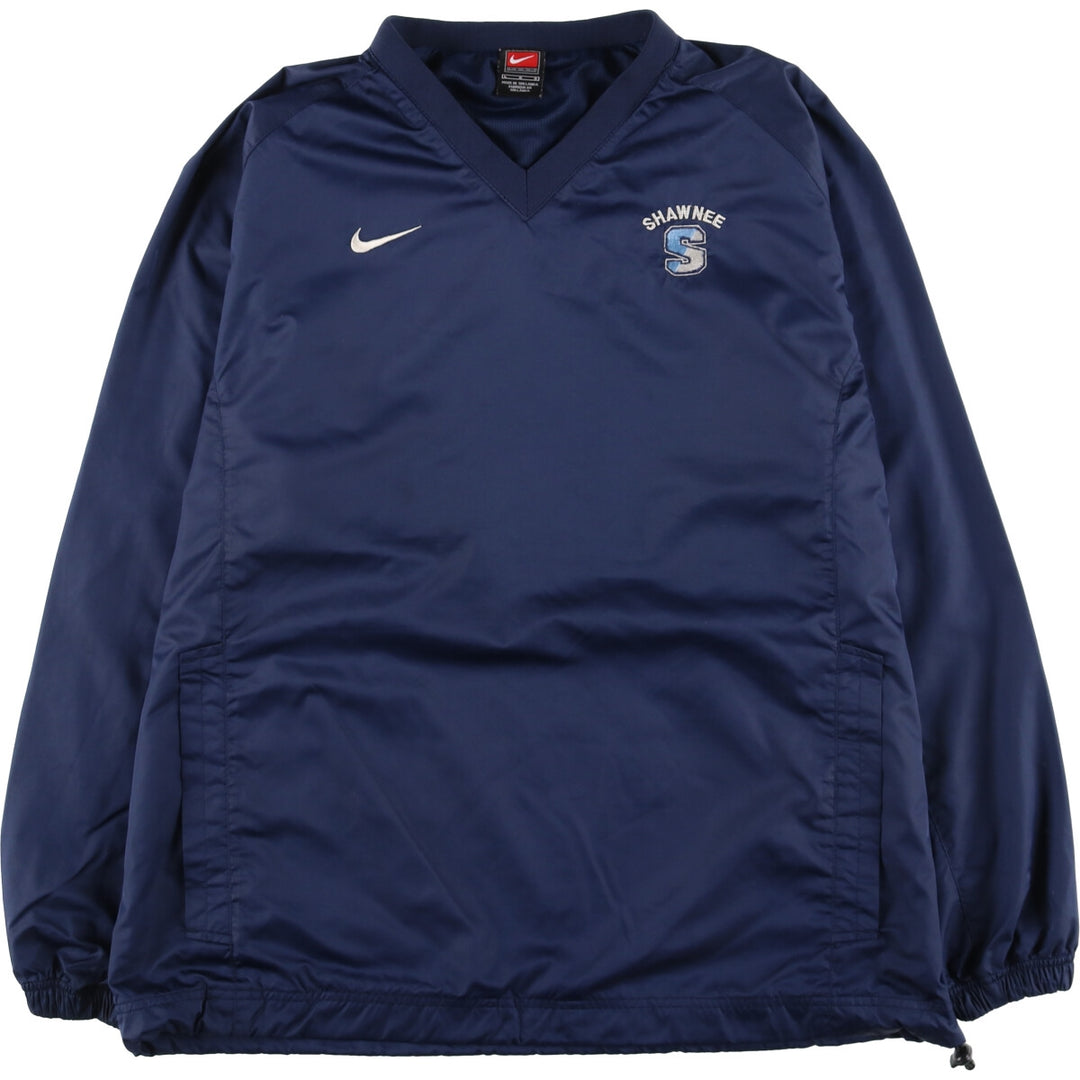 00'S Nike NIKE TEAM College V-neck warm-up pullover, men's size L polyester navy blue type Vintage Second Hand