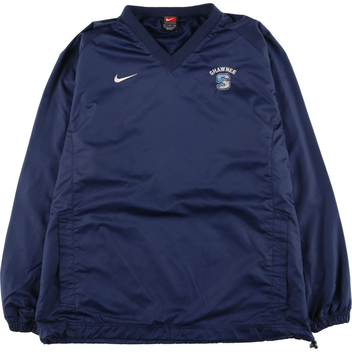 00'S Nike NIKE TEAM College V-neck warm-up pullover, men's size L polyester navy blue type Vintage Second Hand