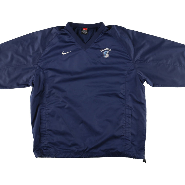 00'S Nike NIKE TEAM College V-neck warm-up pullover, men's size L polyester navy blue type Vintage Second Hand