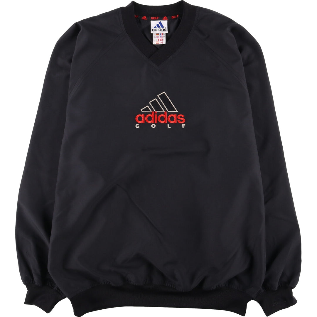 90'S Adidas Golf V-neck warm-up pullover, men's size L, vintage polyester black type Vintage Second Hand