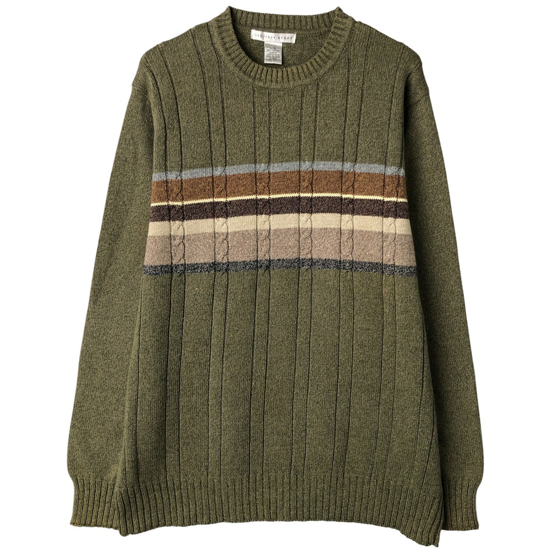 GEOFFREY BEENE Cable Knit Cotton Sweater, Men's Size L cotton Khaki type Vintage Second Hand