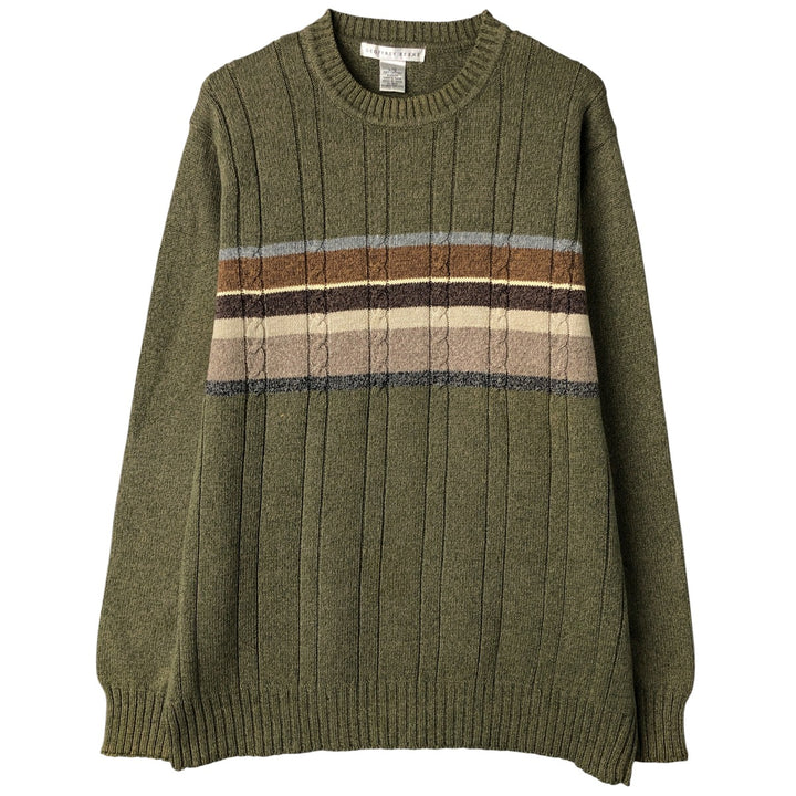 GEOFFREY BEENE Cable Knit Cotton Sweater, Men's Size L cotton Khaki type Vintage Second Hand