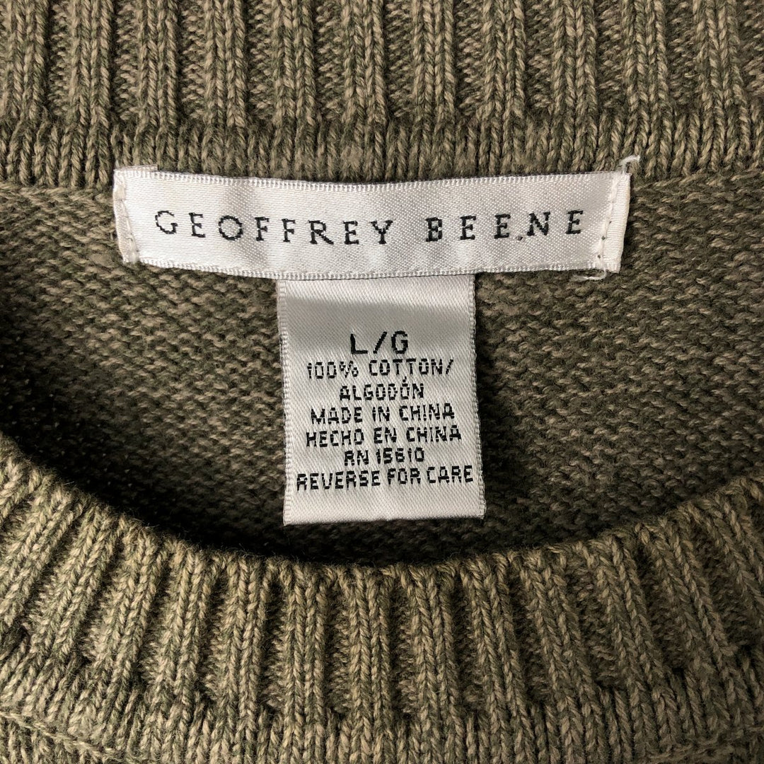 GEOFFREY BEENE Cable Knit Cotton Sweater, Men's Size L cotton Khaki type Vintage Second Hand