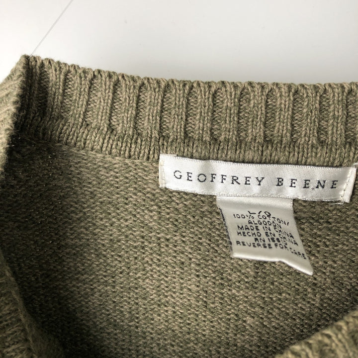 GEOFFREY BEENE Cable Knit Cotton Sweater, Men's Size L cotton Khaki type Vintage Second Hand