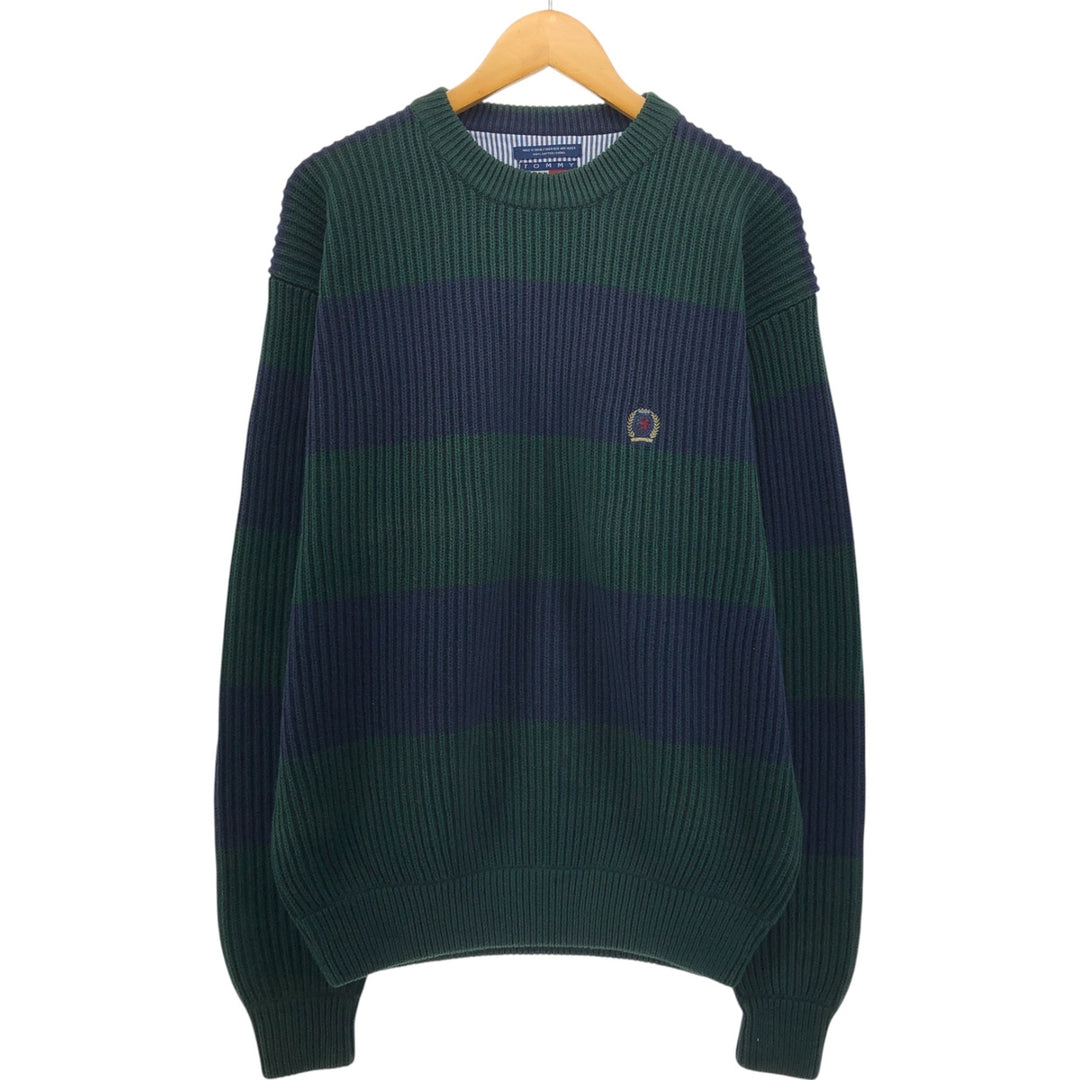 Vintage 90'S Tommy Hilfiger striped cotton knit sweater, size XL, men's cotton navy blue type Vintage Second Hand