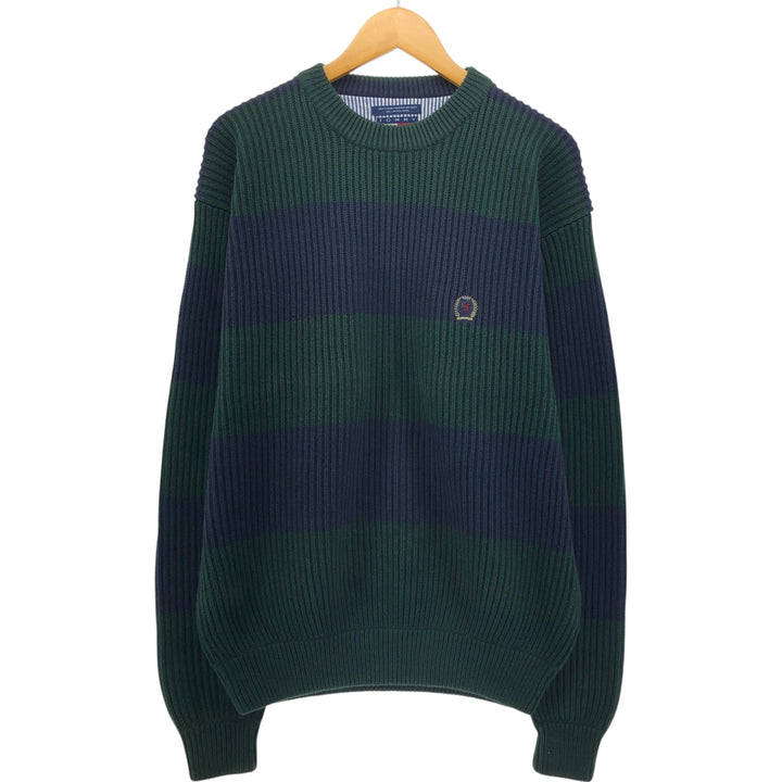 Vintage 90'S Tommy Hilfiger striped cotton knit sweater, size XL, men's cotton navy blue type Vintage Second Hand