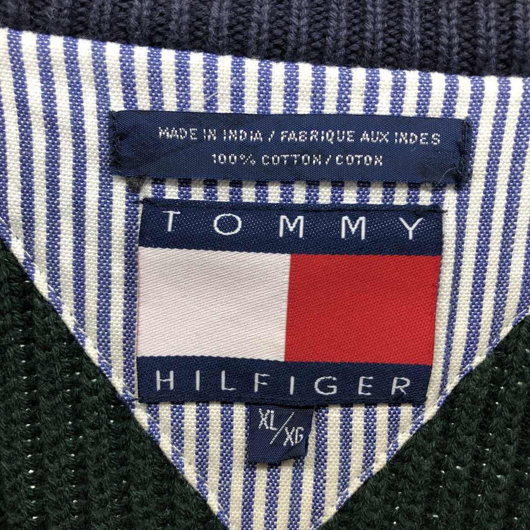 Vintage 90'S Tommy Hilfiger striped cotton knit sweater, size XL, men's cotton navy blue type Vintage Second Hand