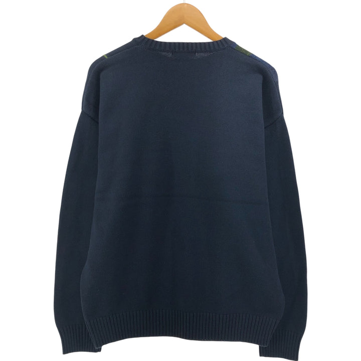 NAUTICA Cotton Knit Sweater, Men's Size L cotton navy blue type Vintage Second Hand