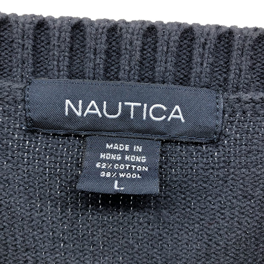 NAUTICA Cotton Knit Sweater, Men's Size L cotton navy blue type Vintage Second Hand