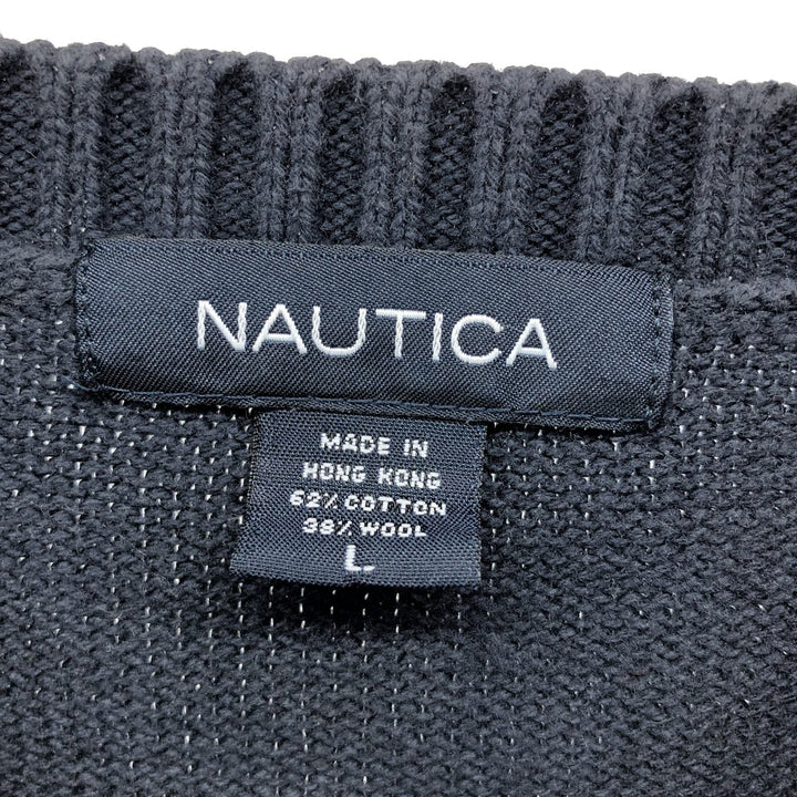 NAUTICA Cotton Knit Sweater, Men's Size L cotton navy blue type Vintage Second Hand