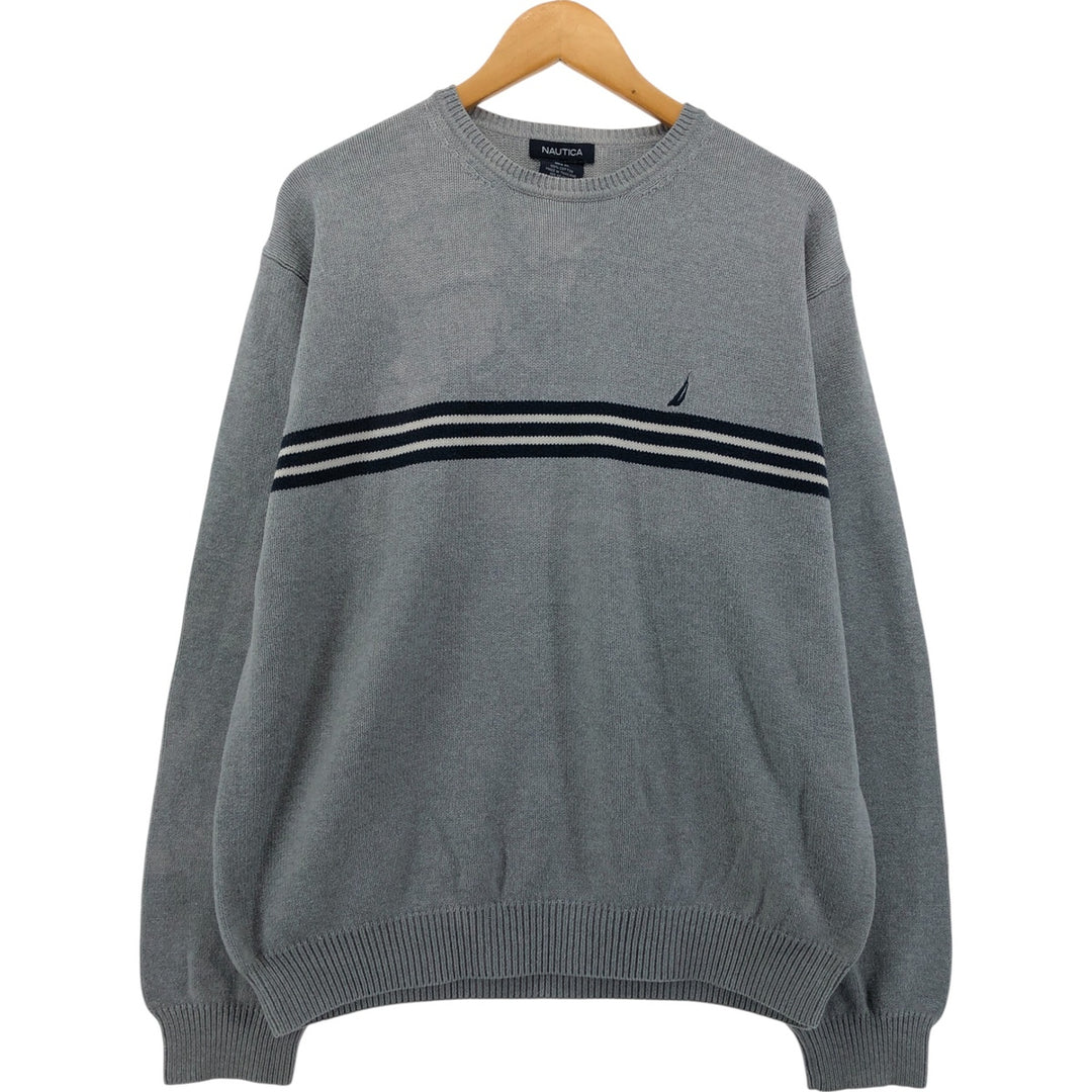 00s~ NAUTICA Cotton Knit Sweater Men's XL cotton gray type Vintage Second Hand