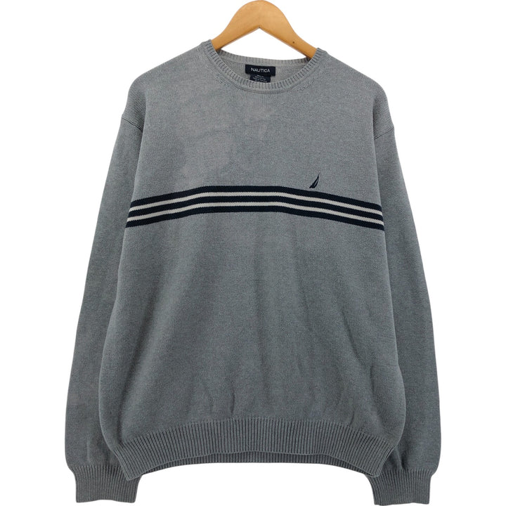 00s~ NAUTICA Cotton Knit Sweater Men's XL cotton gray type Vintage Second Hand