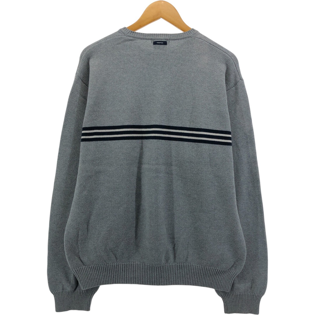 00s~ NAUTICA Cotton Knit Sweater Men's XL cotton gray type Vintage Second Hand
