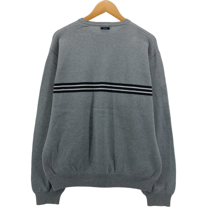00s~ NAUTICA Cotton Knit Sweater Men's XL cotton gray type Vintage Second Hand