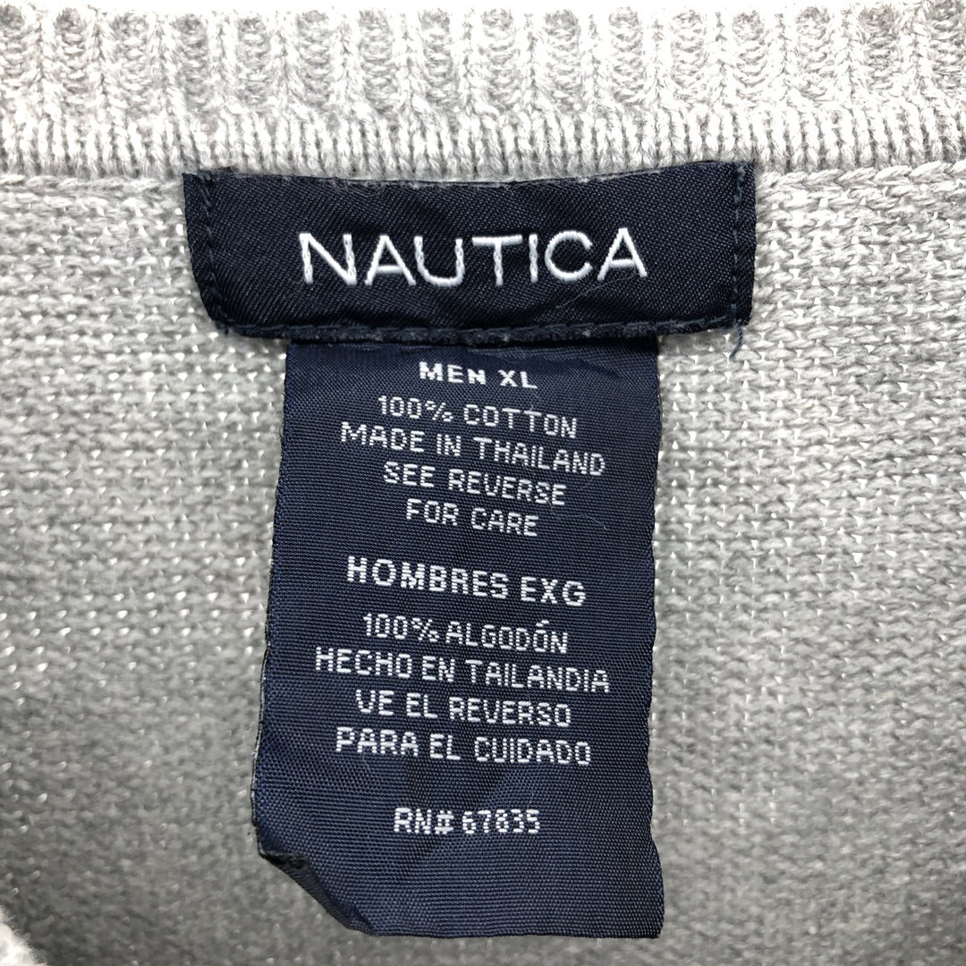 00s~ NAUTICA Cotton Knit Sweater Men's XL cotton gray type Vintage Second Hand
