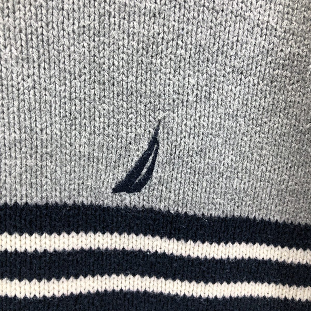00s~ NAUTICA Cotton Knit Sweater Men's XL cotton gray type Vintage Second Hand