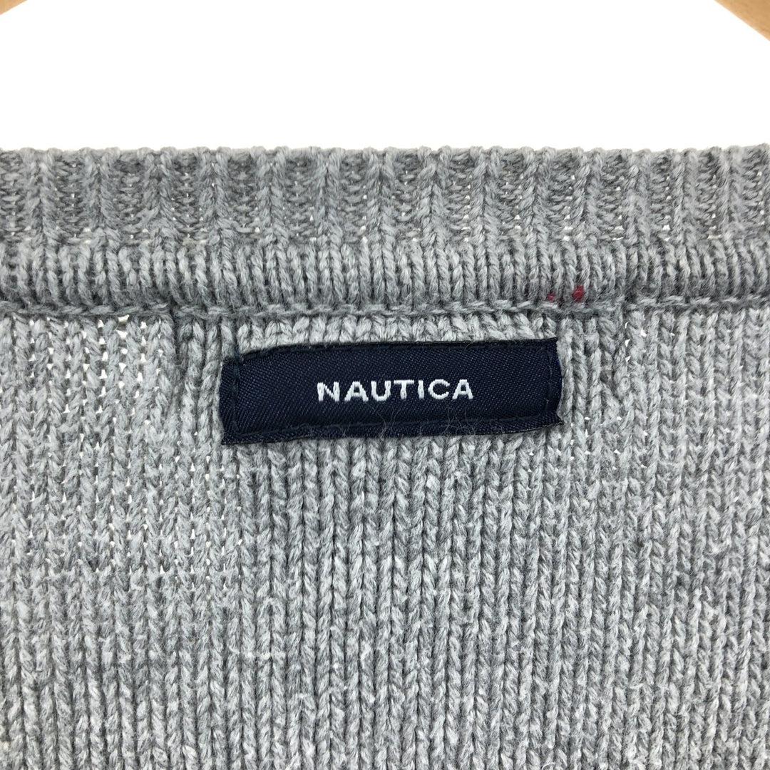 00s~ NAUTICA Cotton Knit Sweater Men's XL cotton gray type Vintage Second Hand