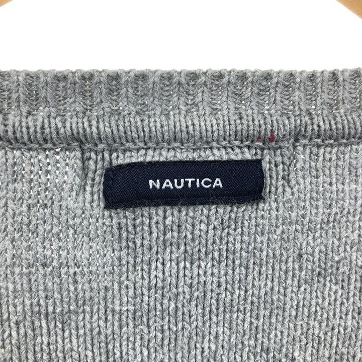 00s~ NAUTICA Cotton Knit Sweater Men's XL cotton gray type Vintage Second Hand