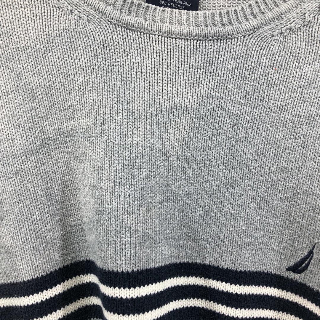 00s~ NAUTICA Cotton Knit Sweater Men's XL cotton gray type Vintage Second Hand