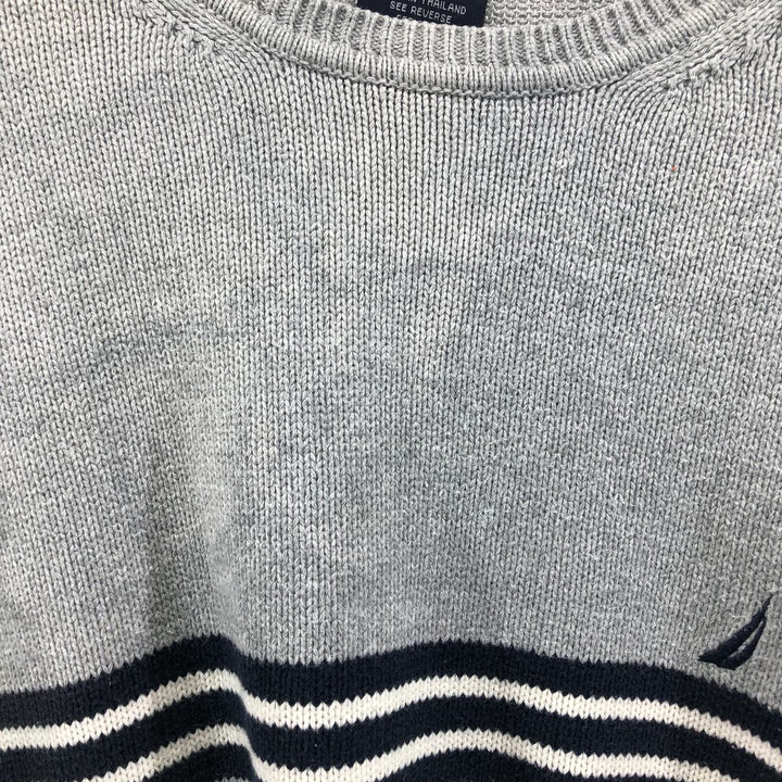 00s~ NAUTICA Cotton Knit Sweater Men's XL cotton gray type Vintage Second Hand
