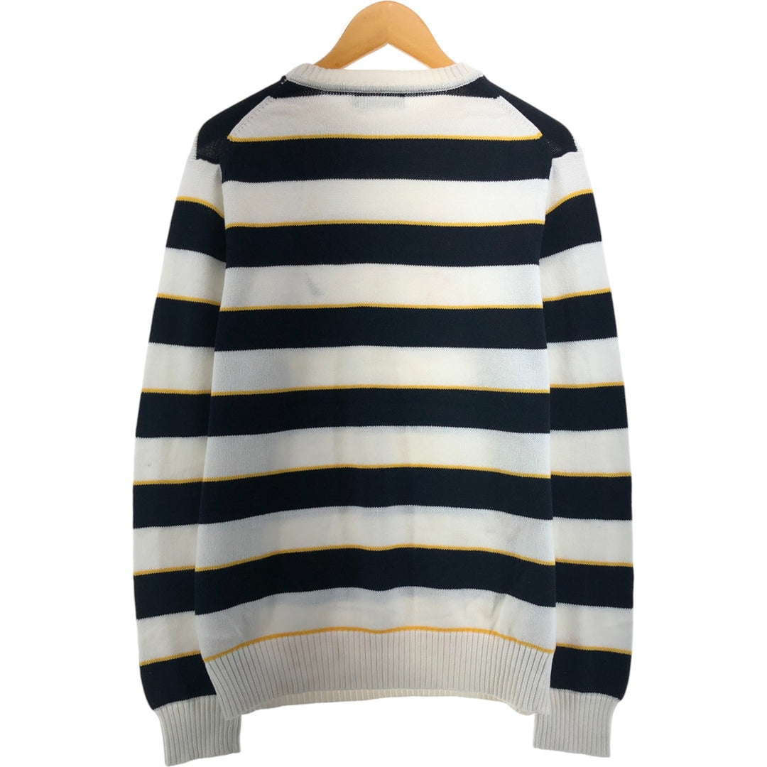 00'S ~ NAUTICA Striped Pattern Cotton Knit Sweater Men's M size cotton ivory Vintage Second Hand