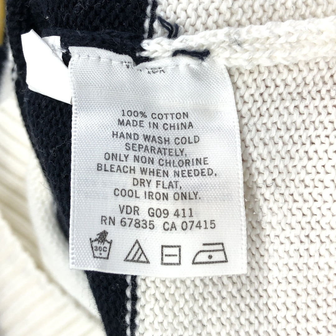 00'S ~ NAUTICA Striped Pattern Cotton Knit Sweater Men's M size cotton ivory Vintage Second Hand