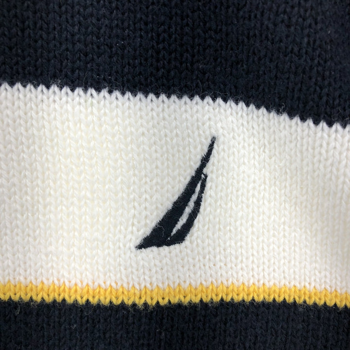 00'S ~ NAUTICA Striped Pattern Cotton Knit Sweater Men's M size cotton ivory Vintage Second Hand