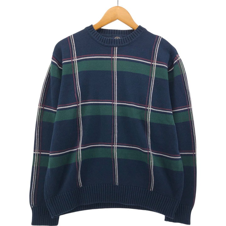 Vintage 90'S Dockers Check Pattern Cotton Knit Sweater, Men's Size L cotton navy blue type Vintage Second Hand