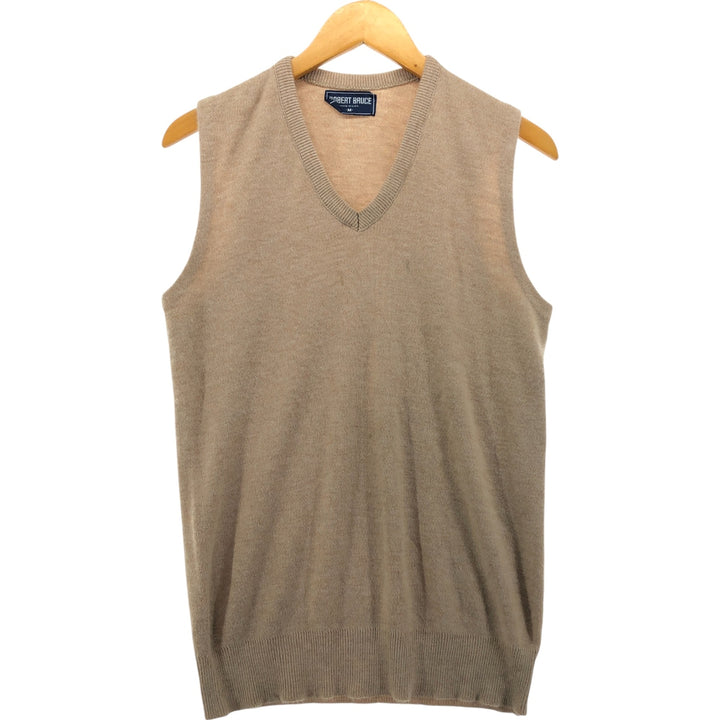 ROBERT BRUCE V-neck cashmere knit vest, made in USA, men's size M unclear Beige type Vintage Second Hand