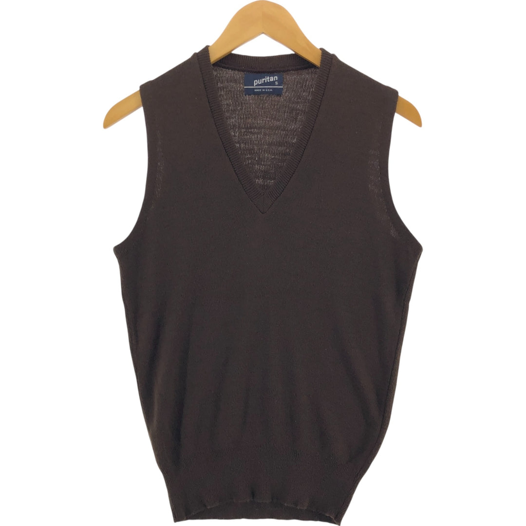 80'S Puritan V-neck knit vest, made in USA, men's size S, vintage unclear brown type Vintage Second Hand