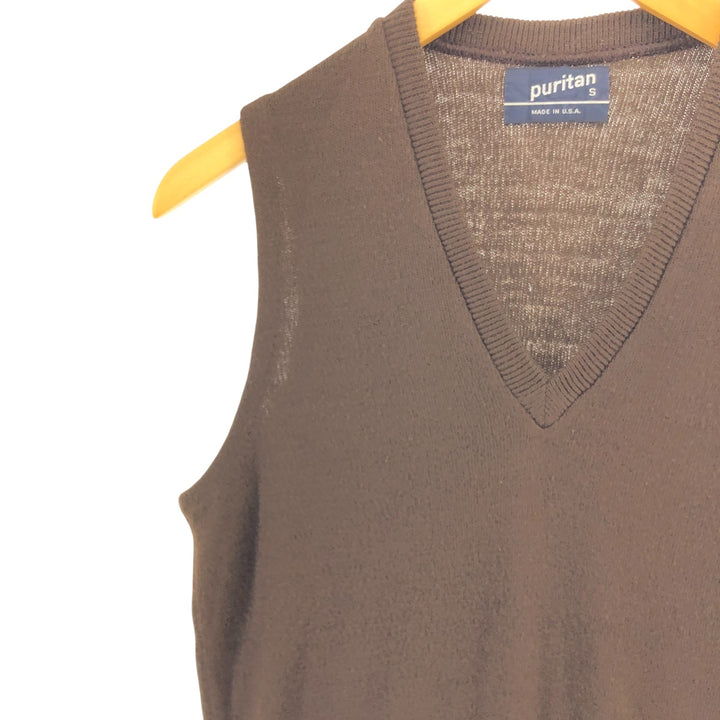 80'S Puritan V-neck knit vest, made in USA, men's size S, vintage unclear brown type Vintage Second Hand