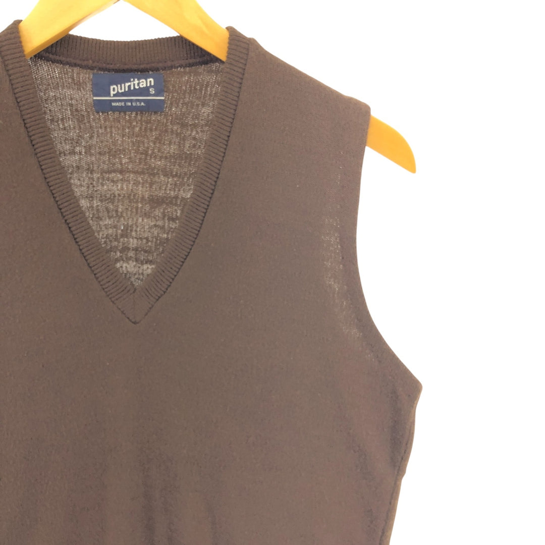 80'S Puritan V-neck knit vest, made in USA, men's size S, vintage unclear brown type Vintage Second Hand