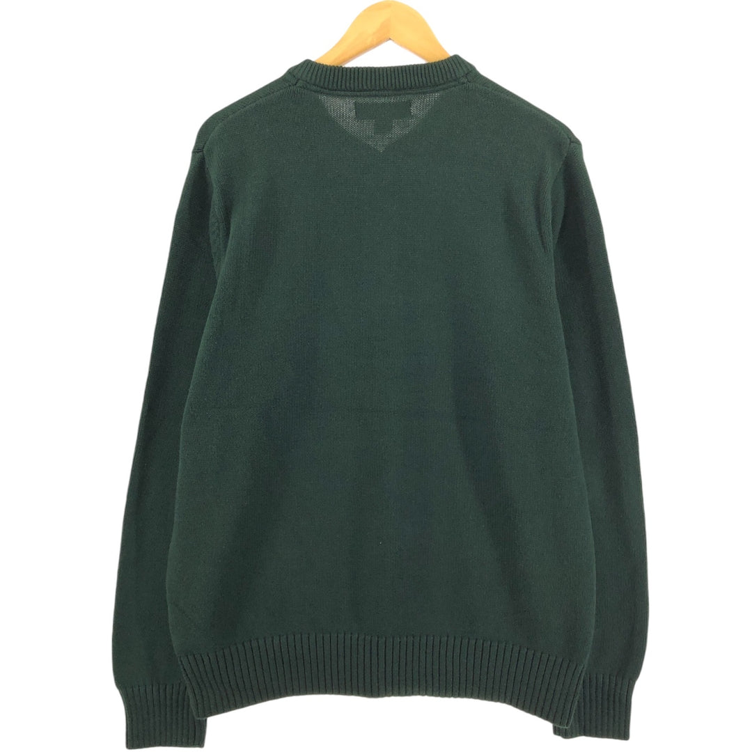 Eddie Bauer Men's Henley Cotton Knit Half-Button Sweater, Size L cotton Green type dark green Vintage Second Hand