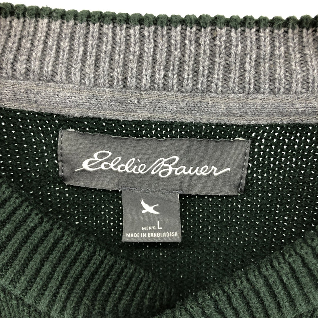 Eddie Bauer Men's Henley Cotton Knit Half-Button Sweater, Size L cotton Green type dark green Vintage Second Hand