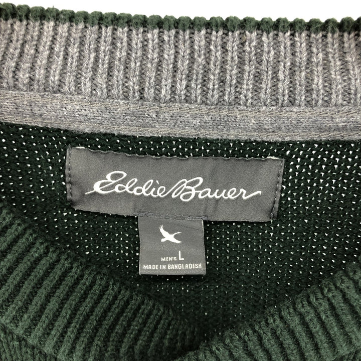 Eddie Bauer Men's Henley Cotton Knit Half-Button Sweater, Size L cotton Green type dark green Vintage Second Hand