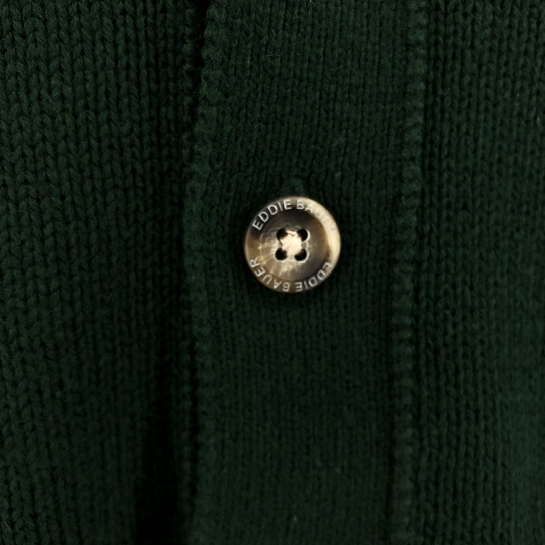 Eddie Bauer Men's Henley Cotton Knit Half-Button Sweater, Size L cotton Green type dark green Vintage Second Hand