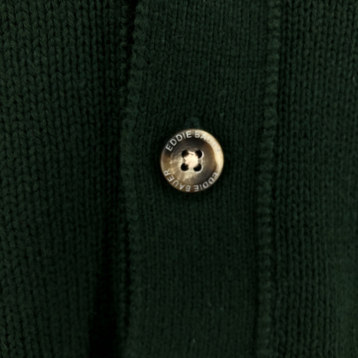 Eddie Bauer Men's Henley Cotton Knit Half-Button Sweater, Size L cotton Green type dark green Vintage Second Hand